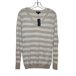 NWT Worthington lightweight metallic gold white v-neck sweater - medium